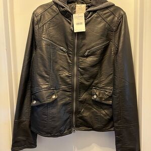 Free People Women's Black Vegan Leather Jacket NWT